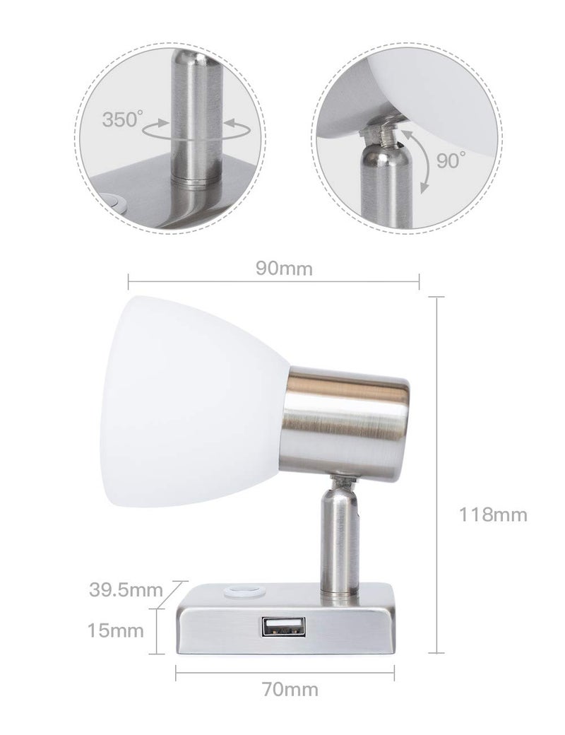 lighteu 12V Reading Light LED RV Interior 3W with USB Port (5V/2A) Dimmable Bedside, Designed for Reading, Boat, Yacht, and Caravan,Touch Switch Warm Two Pack (NI 2X D1-USB) - Image 2